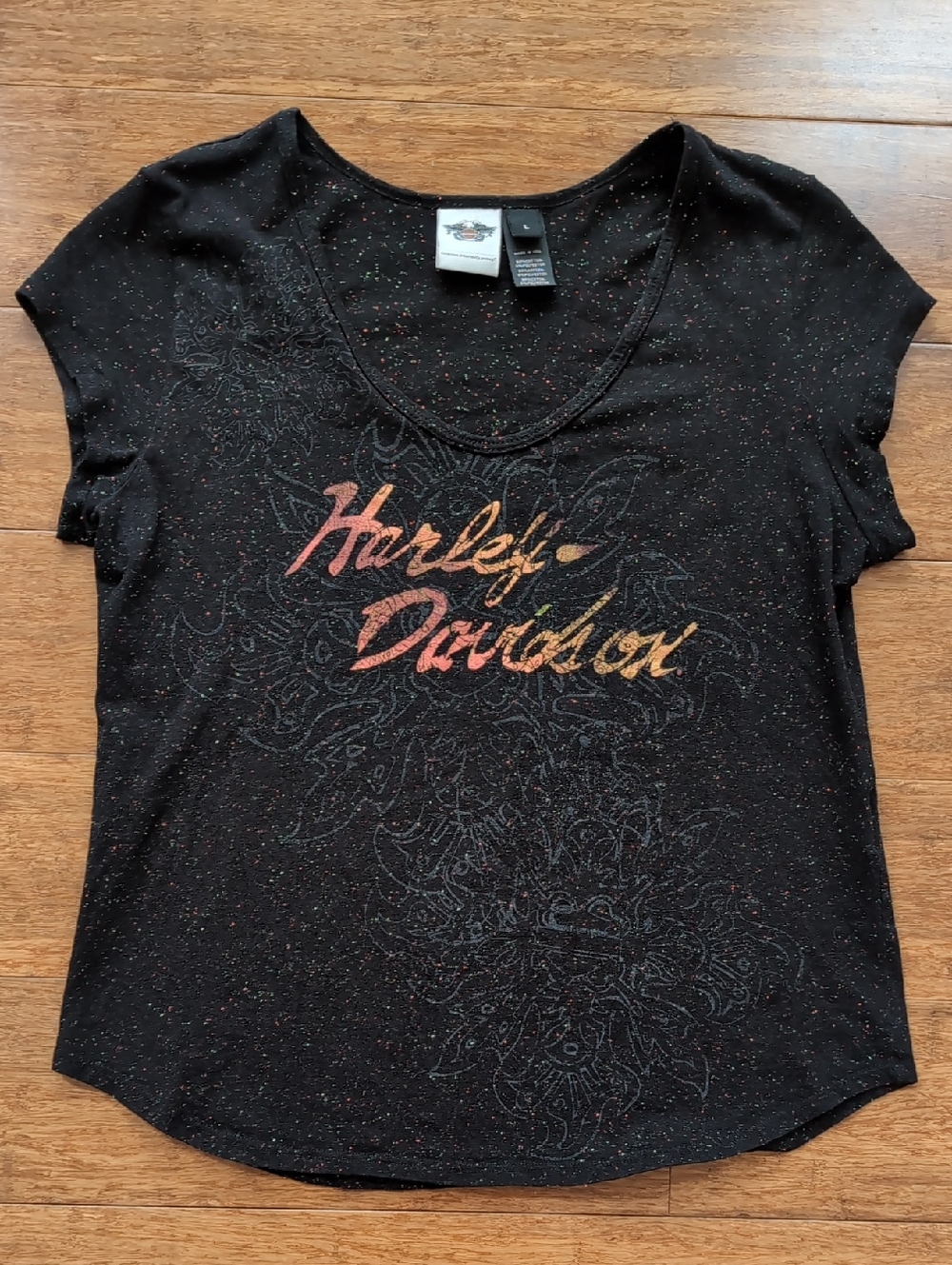 Harley-Davidson Women's Black Speckled Graphic Tee | Short Sleeve | Size L